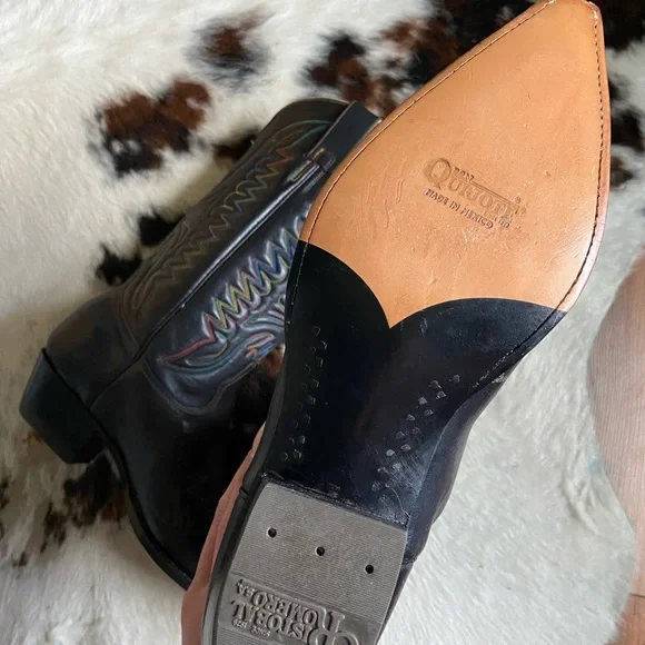 SOLD Don Quijote Rainbow Stitched Black Leather Cowboy Boots Size 9.5 (28cm) 🌈 - Picture 4 of 6